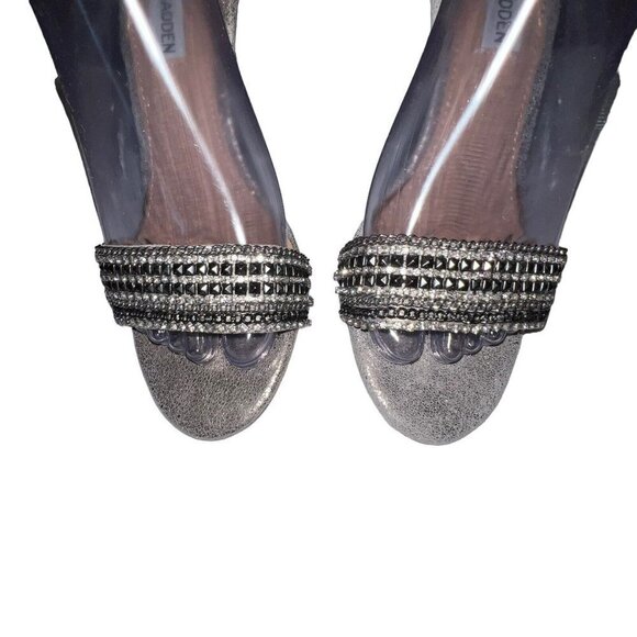 Steve Madden Laarah‎ Women Open Toe Leather Heels Shoes Size 6.5 Silver Crystals - Picture 3 of 11